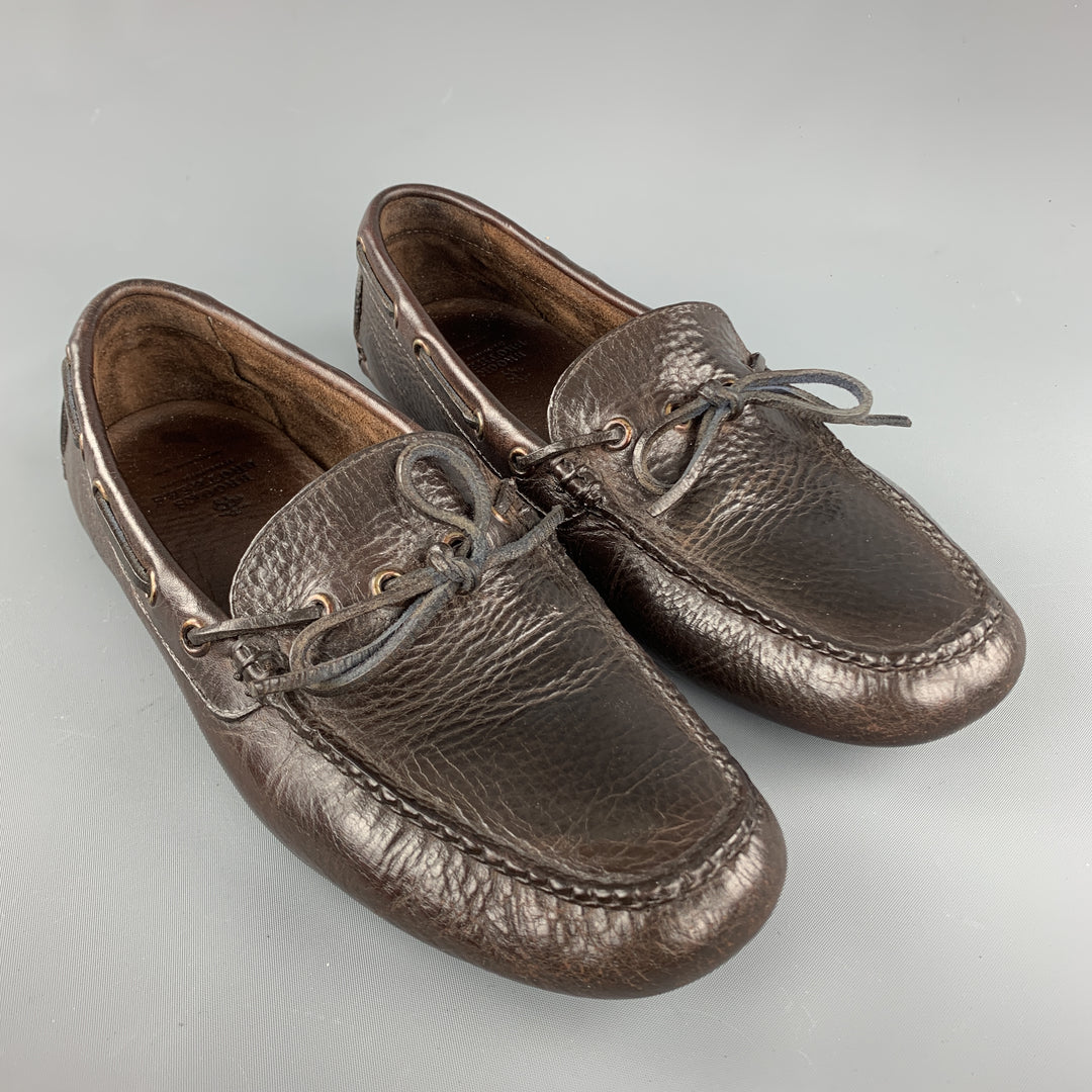BROOKS BROTHERS Size 8.5 Brown Leather Bow Drivers Loafers