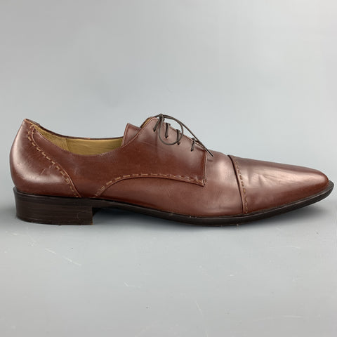 COLE HAAN Size 10.5 Brown Stitched Leather Cap Toe Lace Up Shoes