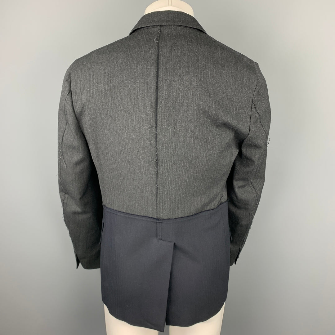 WOOSTER + LARDINI Size 40 Charcoal & Navy Mixed Fabrics Wool Sport Coat