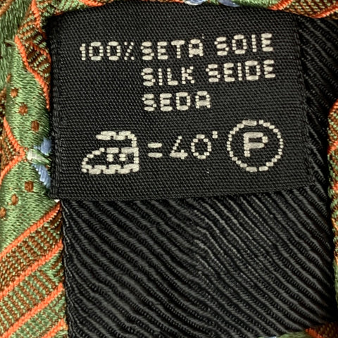 ERMENEGILDO ZEGNA Green Orange Squares Silk Jacquard Tie