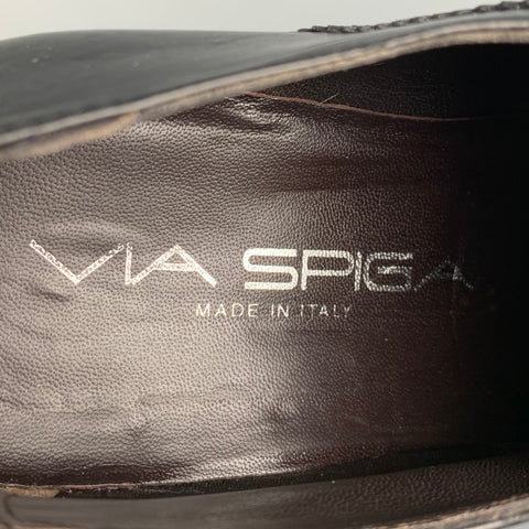VIA SPIGA Size 10.5 Black Perforated Leather Wingtip Lace Up Shoes