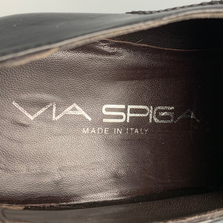 VIA SPIGA Size 10.5 Black Perforated Leather Wingtip Lace Up Shoes