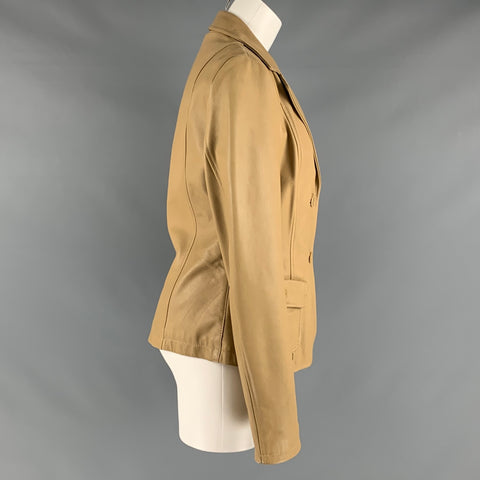 SANTINO Size 12 Khaki Leather Notch Lapel Jacket