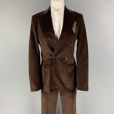 MASSIMO PIOMBO Size 34 Brown Velvet Cotton Double Breasted Suit