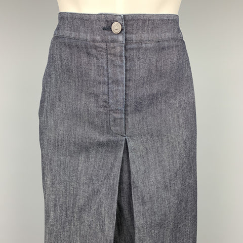 SALVATORE FERRAGAMO Size 10 Blue Denim Single Pleat Zip Fly Skirt