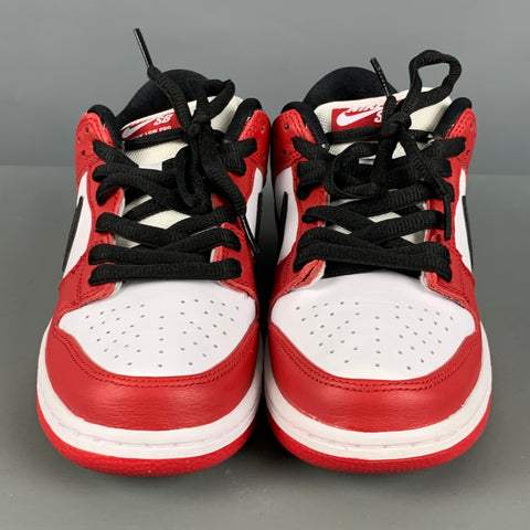 NIKE Size 6 Red White Color Block Leather Low Top Sneakers