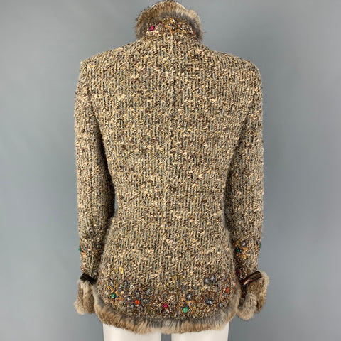 OSCAR DE LA RENTA Taille 6 Veste brodée en mélange de laine taupe