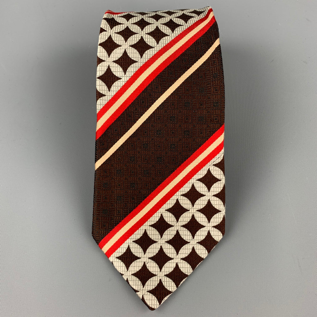 HUGO BOSS Brown & Red Diagonal Stripe Silk Tie