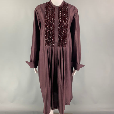 DRIES VAN NOTEN Size 4 Burgundy Silk Beaded Tunic Dress