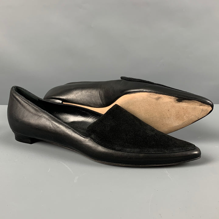 MANOLO BLAHNIK Size 10.5 Black Suede Pointed Toe Flats