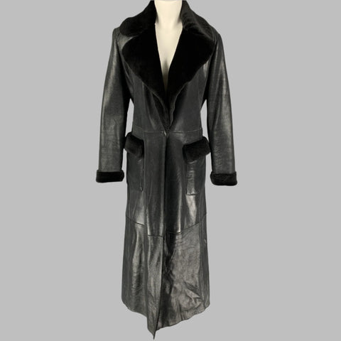 VALENTINO Size 10 Black Shiny Lamb Shearling Coat