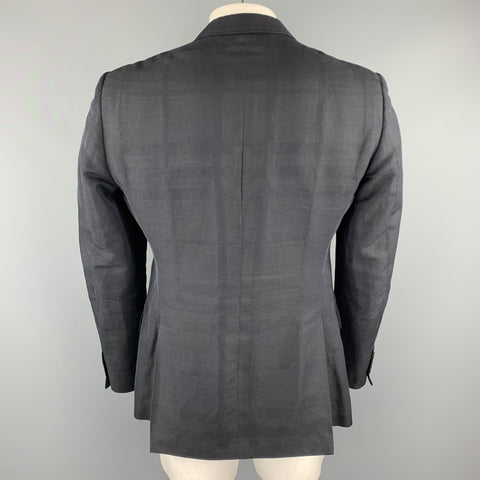 BURBERRY LONDON Size 44 Black Plaid Cotton Blend Notch Lapel Sport Coat