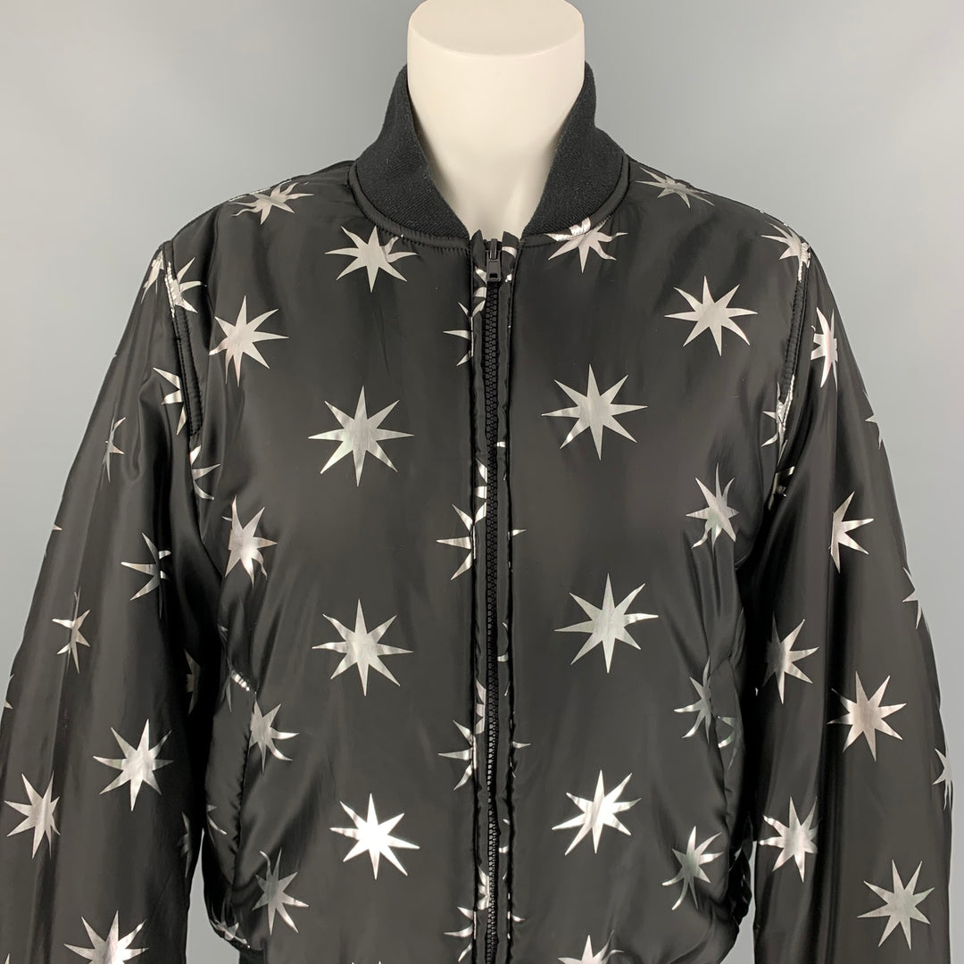 LOVE MOSCHINO Size 6 Black & Silver Star Print Polyester Bomber Jacket