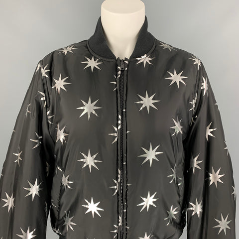LOVE MOSCHINO Talla 8 Chaqueta bomber de poliéster con estampado de estrellas en negro y plateado
