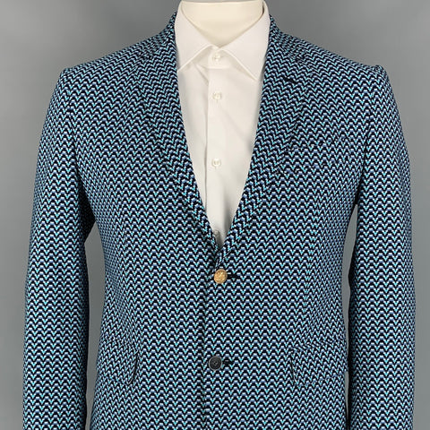 BRIAN DALES Size 42 Black & Blue Geometric Cotton Blend Sport Coat