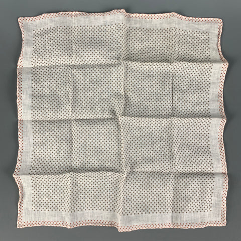 BRUNELLO CUCINELLI White Brown Polka Dot Linen Pocket Square