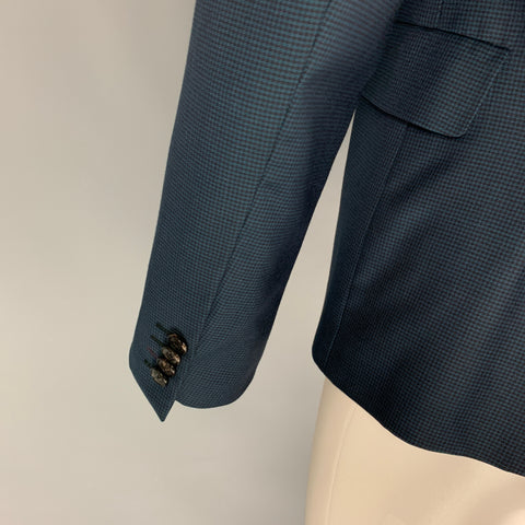PAUL SMITH Kensington Fit Size 40 Regular Teal Black Grid Wool Notch Lapel Sport Coat