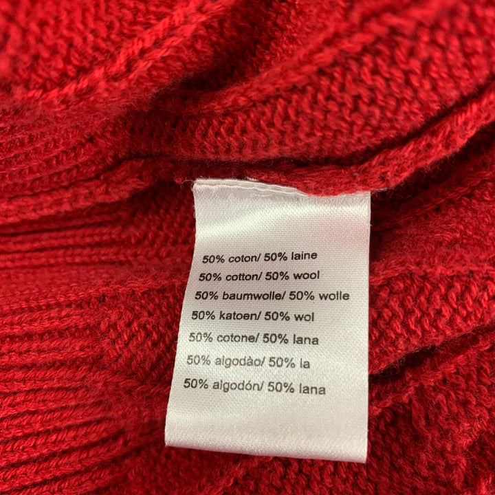 LACOSTE Size XL Red Cable Knit Cotton Wool Crew-Neck Sweater