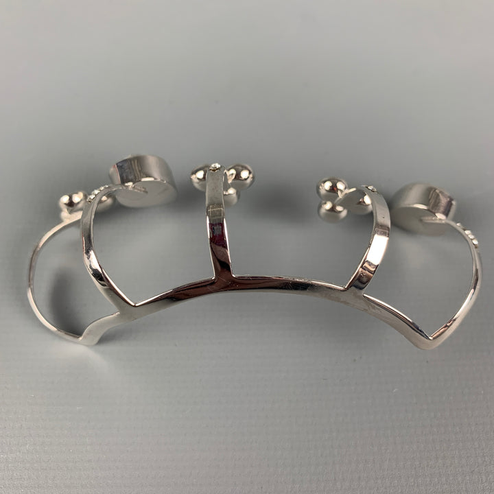 ON AURA TOUT VU PARIS Rhodium Plated Crystal Medusa Five Knuckle Ring