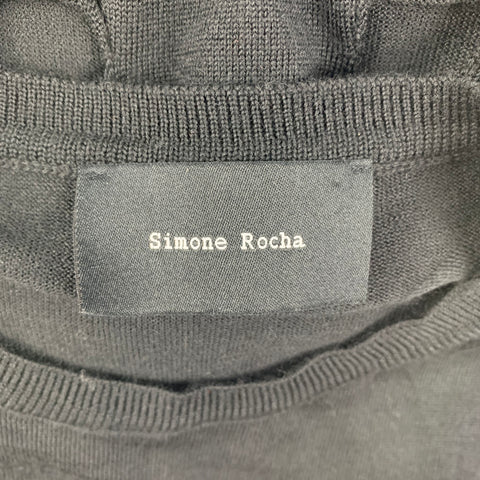 SIMONE ROCHA Size L Black Merino Wool Blend Cut Out Crew-Neck Pullover