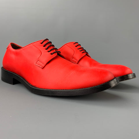 ACNE STUDIOS Size 9 Red Leather Cap Toe Lace Up Shoes