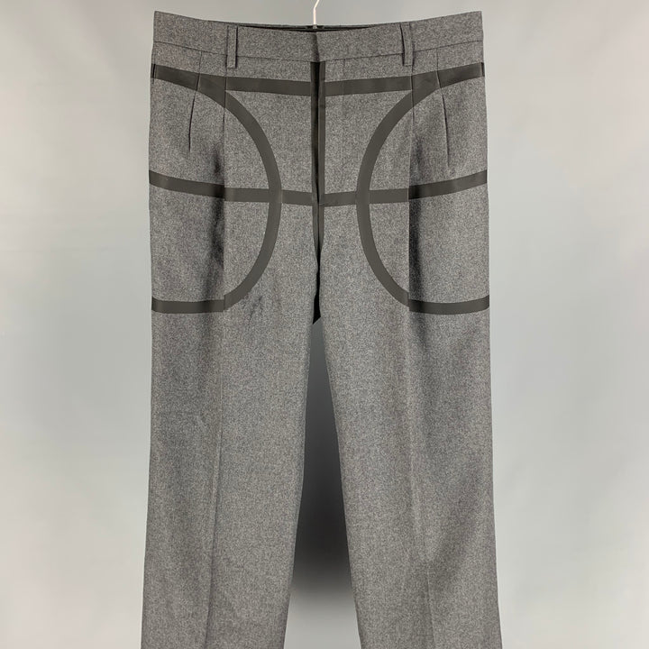 GIVENCHY Fall 2014 Basketball Collection Size 34 Gray & Black Wool Wide Leg Dress Pants