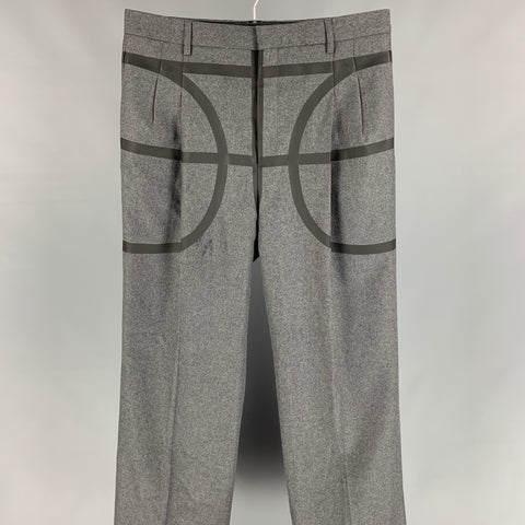 GIVENCHY Fall 2014 Basketball Collection Size 34 Gray & Black Wool Wide Leg Dress Pants