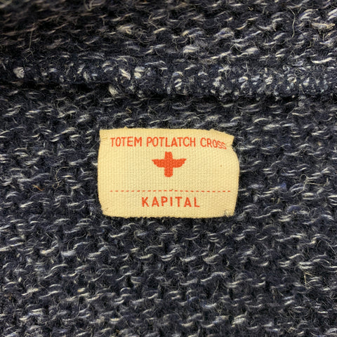 KAPITAL Size M Navy & Grey Knitted Wool / Linen Buttoned Jacket
