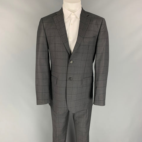 SAKS FIFTH AVENUE Size 40 Charcoal & Grey Window Pane Wool / Silk Suit
