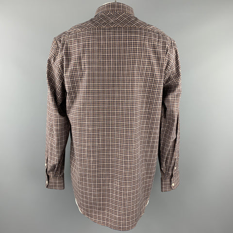 Size XXL BILLY REID Brown Plaid Cotton Patch Pocket Long Sleeve Shirt