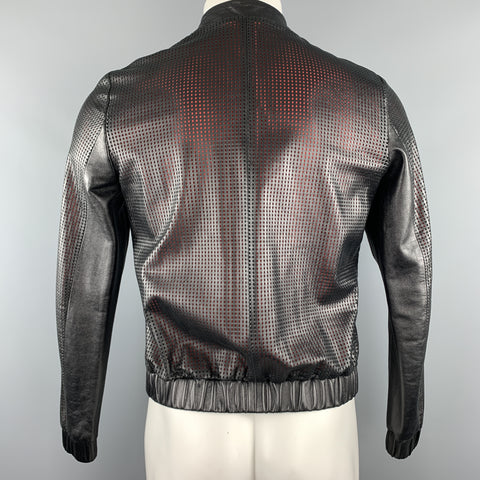 VERSACE COLLECTION Size 34 Black Perforated Leather Medusa Zip Up Jacket