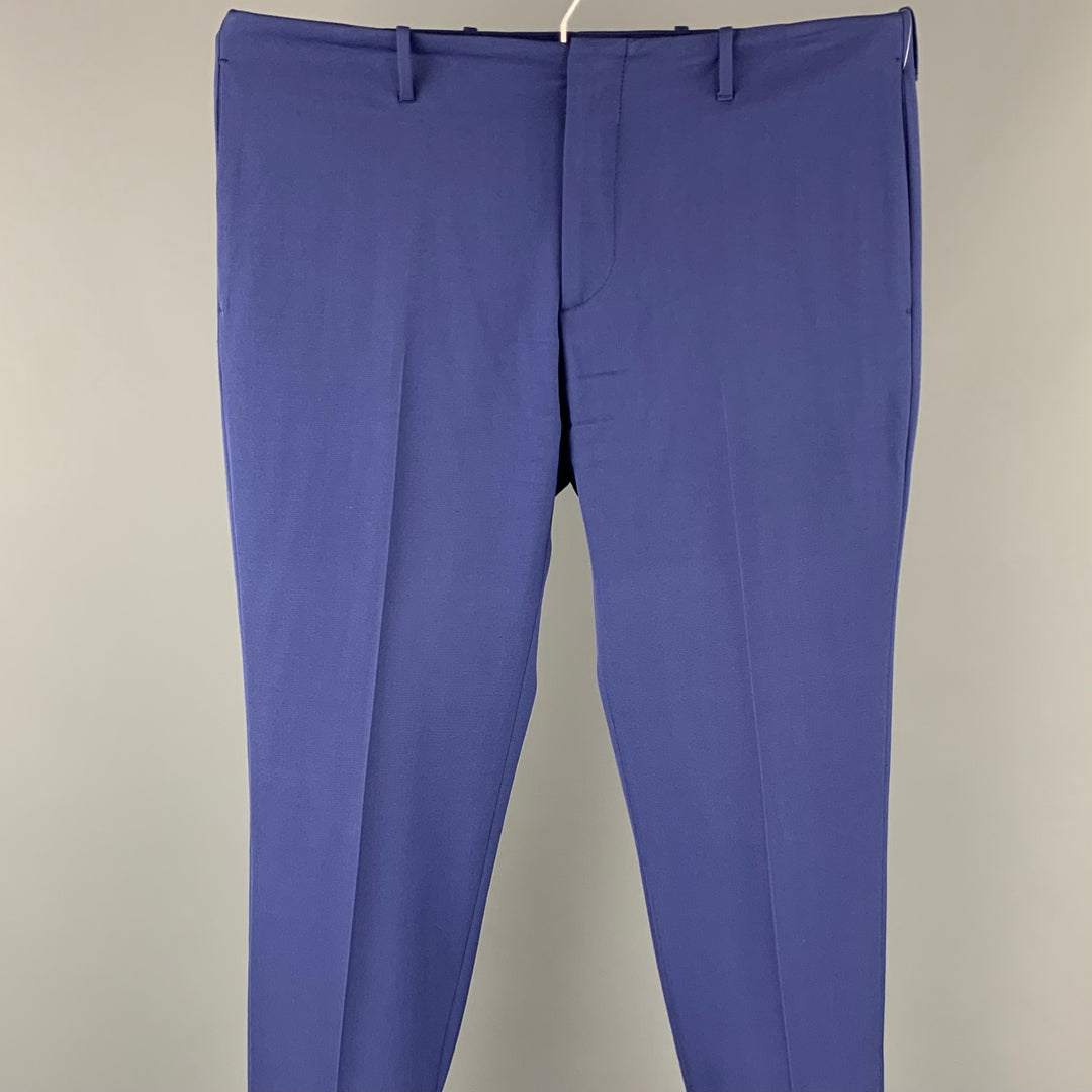 PRADA Size 32 Blue Wool Flat Front Zip Fly Dress Pants