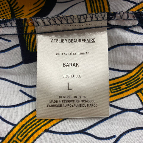 ATELIER BEAUREPAIRE Size L White & Gold Abstract Cotton Hooded Jacket