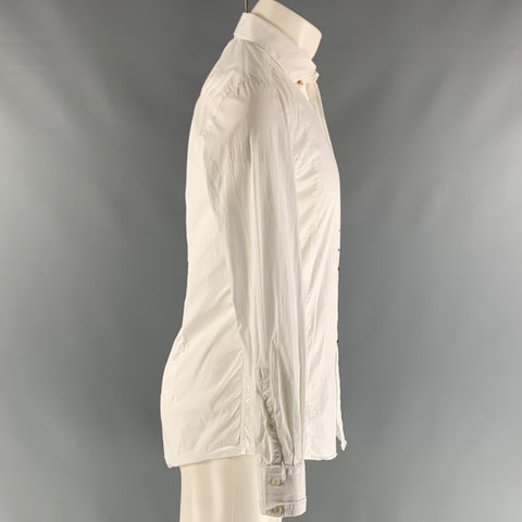 COLECCIÓN VERSACE Talla 41 Camisa de manga larga con tapeta oculta en mezcla de algodón con tachuelas blanca