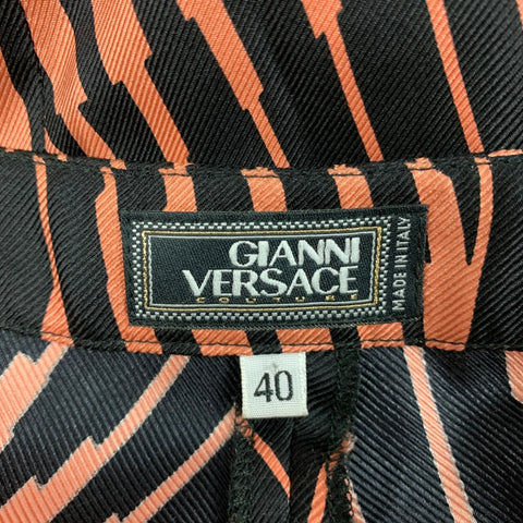 GIANNI VERSACE Taille 4 Pantalon décontracté abstrait corail noir à devant plat