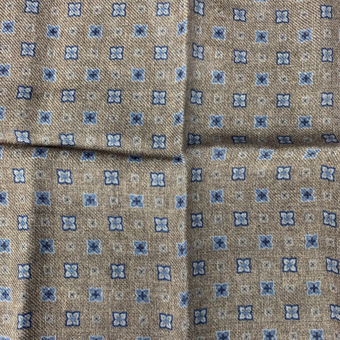 BRUNELLO CUCINELLI Taupe & Blue Reversible Wool Pocket Square
