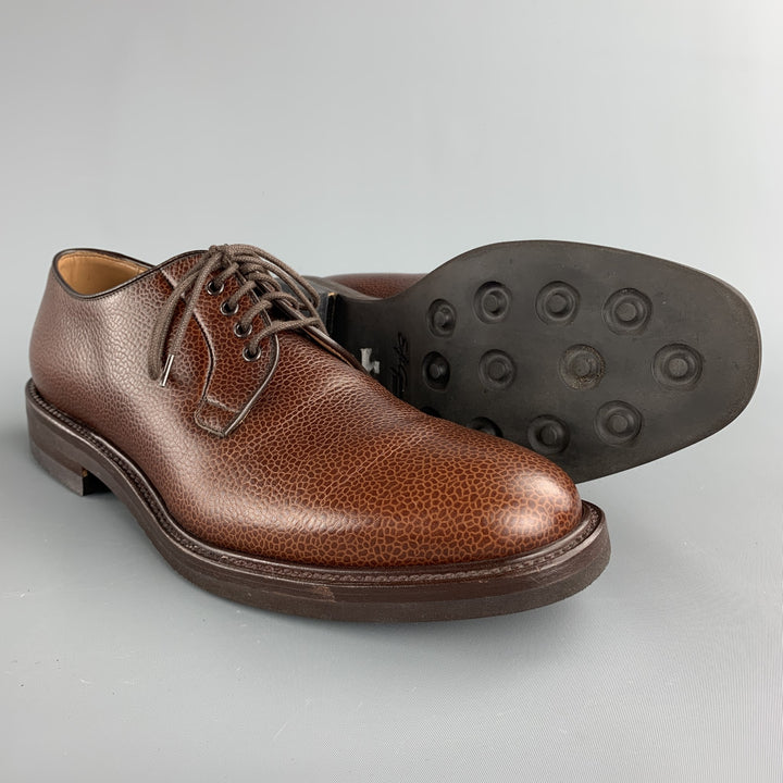 BRANDT Size 8.5 Brown Pebble Grain Leather Lace Up Shoes