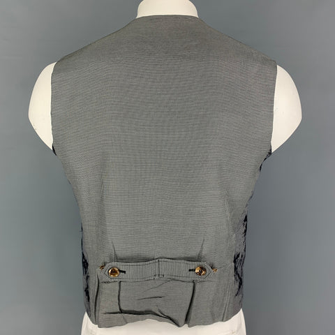 KENZO Size L Navy White Houndstooth Cotton Blend Embroidered Vest