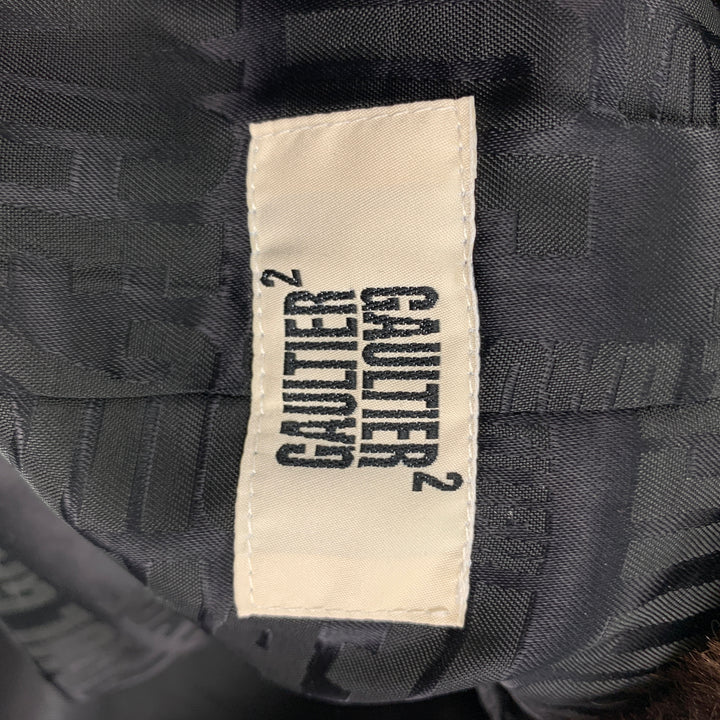 JEAN PAUL GAULTIER Size 10 Black Coated Cotton Belted Double Breasted Jacket