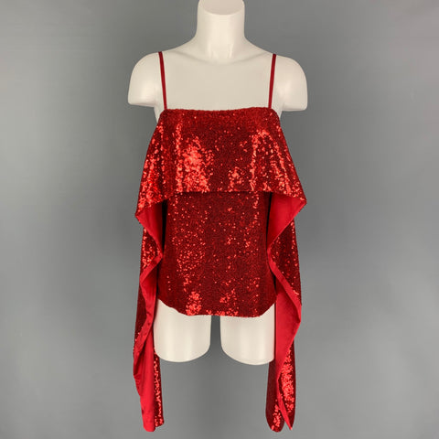 PRABAL GURUNG Size 2 Red Polyester Sequined Draped Dress Top