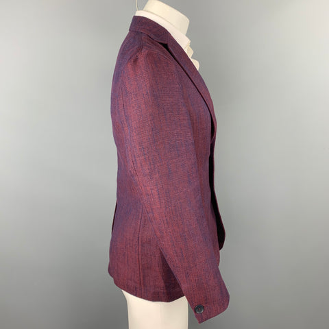 ERNESTO Size 36 Burgundy Woven Linen / Viscose Notch Lapel Sport Coat