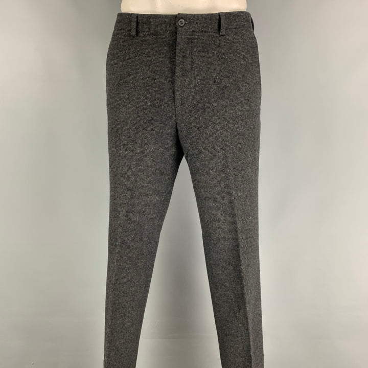 ADAM KIMMEL Size 34 Charcoal Black Grid Wool Dress trousers