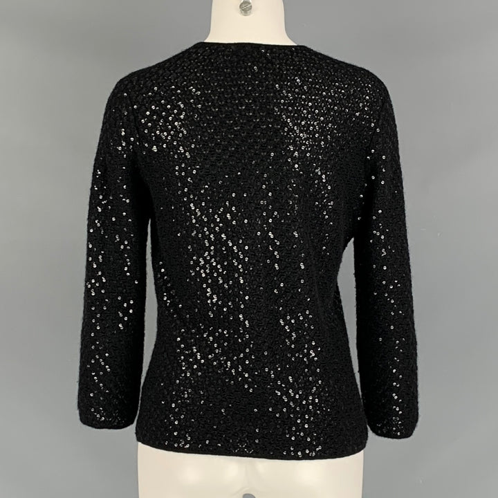 I.MAGNIN Size M Black Cashmere Sequined V-Neck Pullover