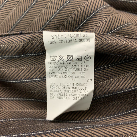 ERMENEGILDO ZEGNA Size M Brown Stripe Cotton Button Down Long Sleeve Shirt
