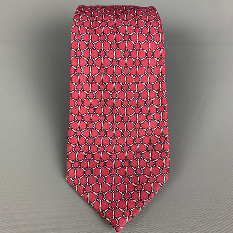 HERMES 7052 TA Raspberry White Circles Silk Tie