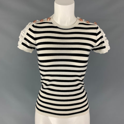 MANOUSH Taille XS Noir &amp; Blanc Laine / Élasthanne Stripe Short Seeleve Pull