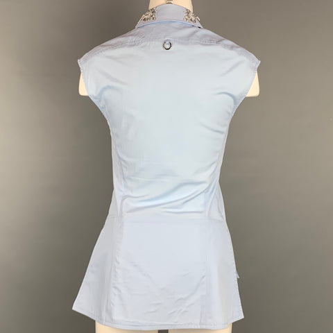 PACO RABANNE Size 2 Light Blue Poplin Cotton Beaded Collar Blouse