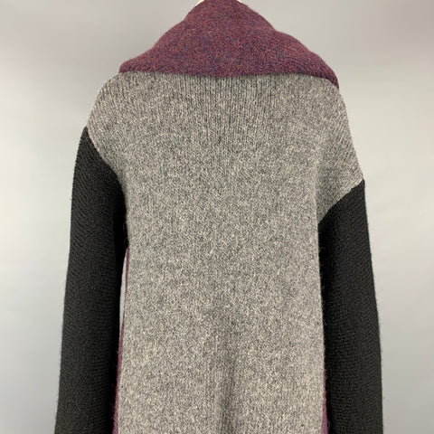 ROBERTA ROLLER RABBIT Size S Burgundy & Grey Knitted Color Block Alpaca / Nylon Hooded Coat