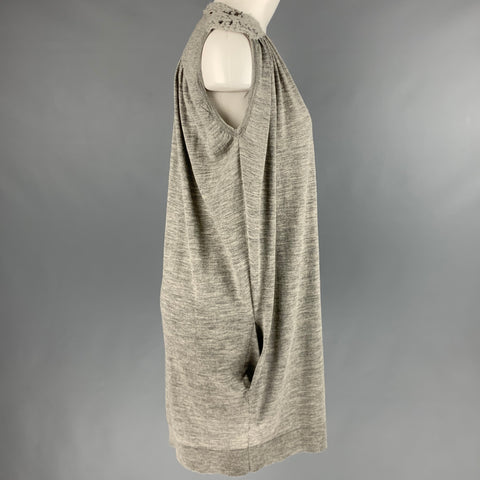 BALMAIN Size 6 Grey Wool Chain V-Neck Dress