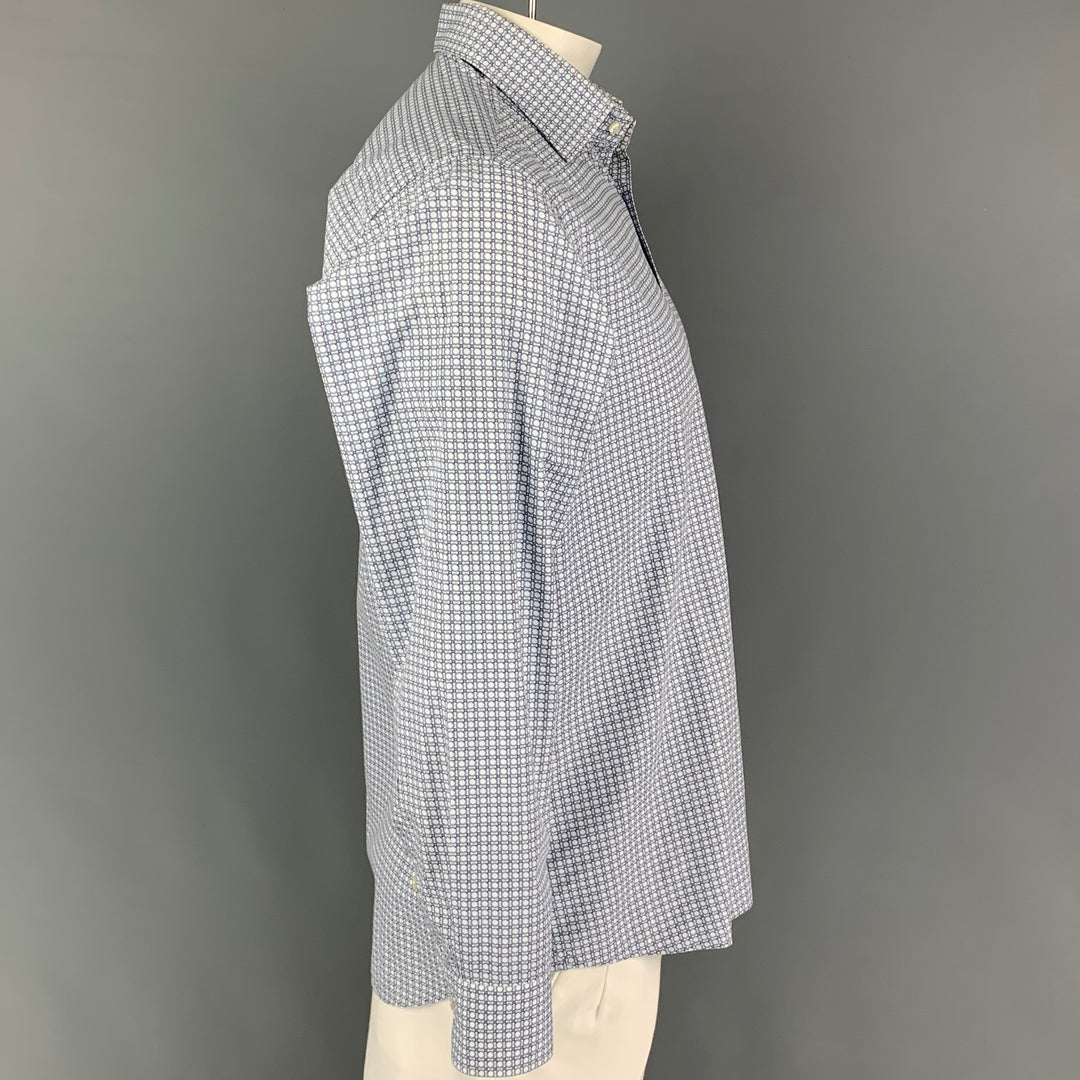 ETRO Size 42 White Light Blue Purple Dots Cotton Button Down Long Sleeve Shirt